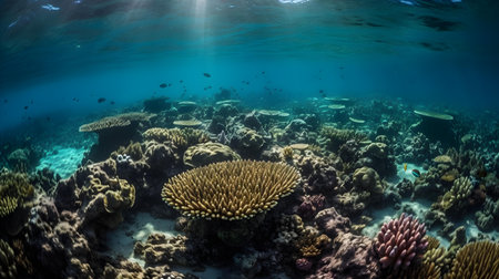 Underwater view of the coral reef with fishes and corals.の素材
