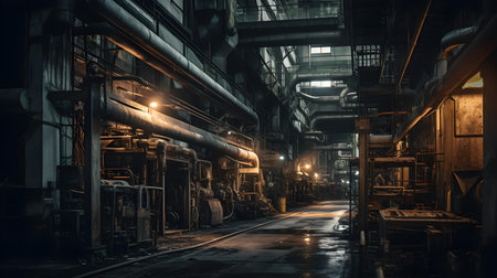 Industrial interior of a metallurgical plant, toned imageの素材