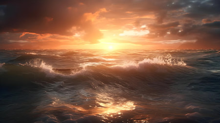 Beautiful sunset over the sea. Nature composition. 3d renderingの素材
