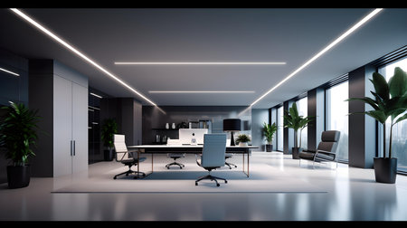Modern office interior design. 3D rendering mock up. Workplace conceptの素材
