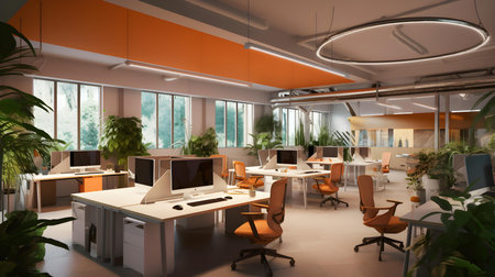 Modern office interior design. 3d rendering mock up computer generated imageの素材