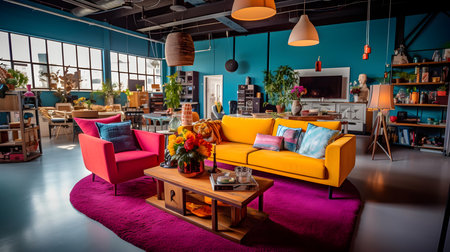 Interior of a modern living room with a sofa and a coffee tableの素材
