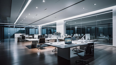 Interior of a modern open space office. 3D renderingの素材
