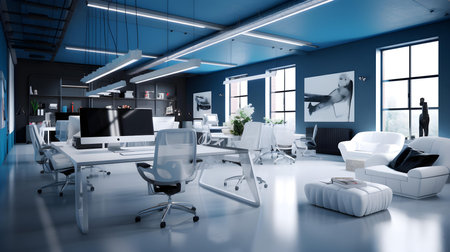Modern office interior. 3d rendering. Mockup, 3d illustrationの素材