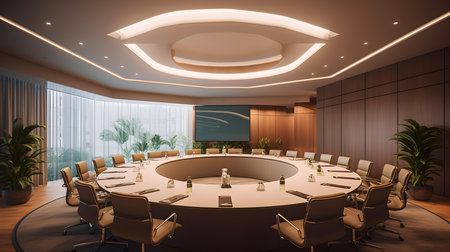 Modern conference room interior design. 3D render business meeting room concept.の素材
