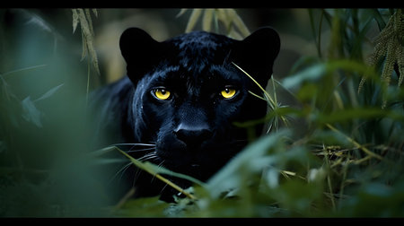 Black panther portrait in the jungle. Wildlife scene from nature.の素材