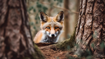 Red fox (Vulpes vulpes) in the forest.の素材