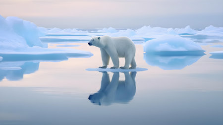 Polar bear (Ursus maritimus) on the pack ice, north of Svalbard Arctic Norwayの素材