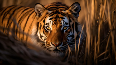 Close-up of a tiger in the Moremi Game Reserve (Okavango River Delta), National Park, Botswanaの素材