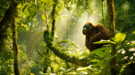 Orangutan in the rainforest of Borneo, Malaysiaの素材
