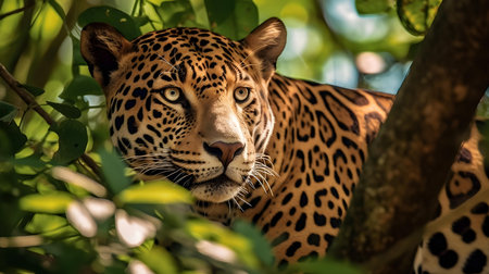 Portrait of a leopard, Panthera onca, in the wildの素材