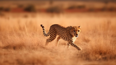 Cheetah running in the savannah, Namibia, Africaの素材