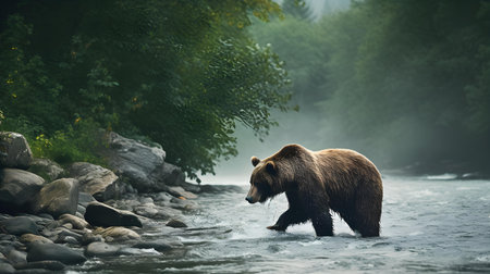 Brown bear walking in the river. Scientific name: Ursus arctos.の素材
