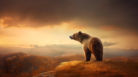 Polar bear (Ursus arctos) at sunsetの素材
