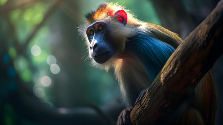 Cute monkey sitting on the tree in the forest. Animal portraitの素材