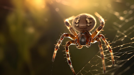 Spider on the web in the morning light.の素材