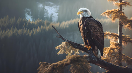 Bald Eagle (Haliaeetus leucocephalus) sitting on a branchの素材