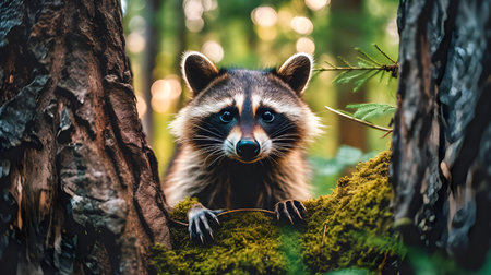 Portrait of a raccoon in the forest. Wildlife scene from nature.の素材