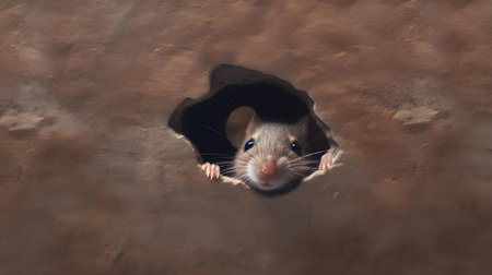 Hamster peeking out of a hole in the ground. This is a 3d render illustration.の素材