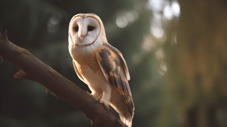 Beautiful Barn Owl (Tyto alba) sitting on a branchの素材
