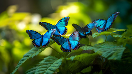 Butterflies on a green leaf in the garden, close upの素材