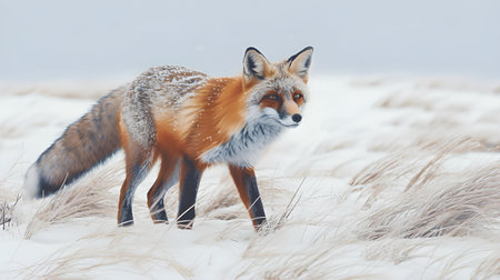 Red fox (Vulpes vulpes) in winter landscape.の素材