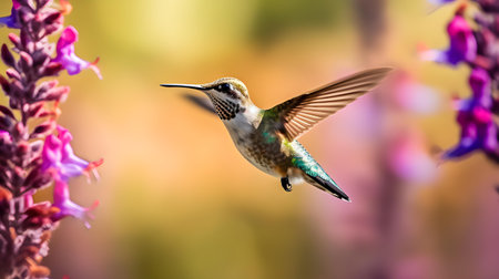 Ruby-throated Hummingbird (archilochus colubris) in flightの素材