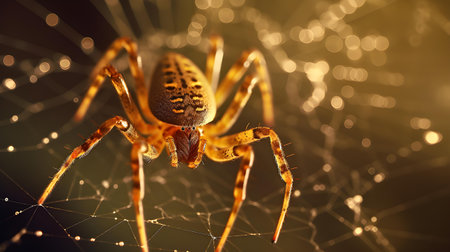 Spider on the web with dew drops.の素材