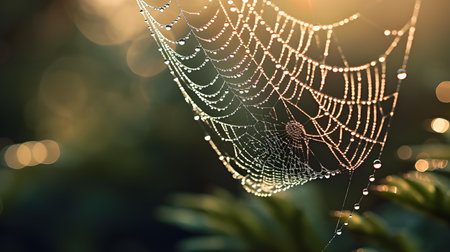 Spider web with dew drops in the morning. Nature background.の素材