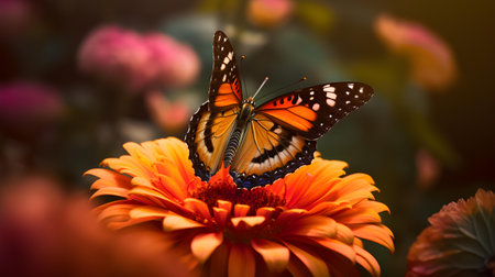 Butterfly on orange flower with copy space for your text.の素材