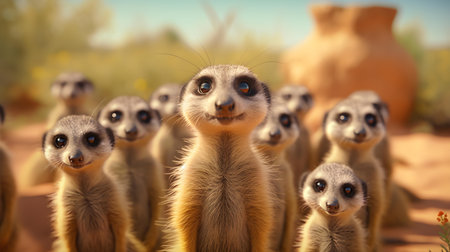 Group of meerkats looking at the camera. 3d renderingの素材