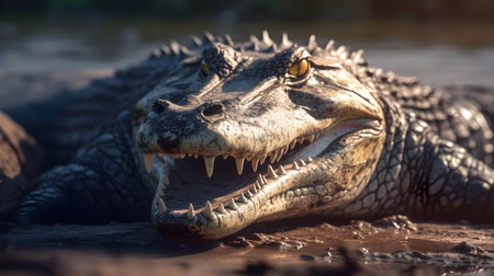 Crocodile in the natural habitat, close up.の素材