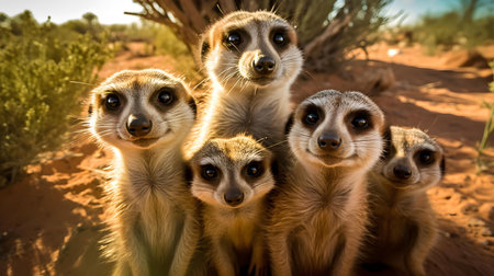 Group of meerkats in the desert of Namibia, Africaの素材