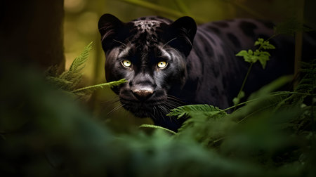 Black leopard in the forest. Panthera pardus.の素材