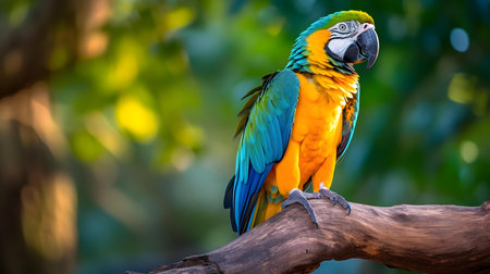 Colorful macaw parrot sitting on a branch in the parkの素材