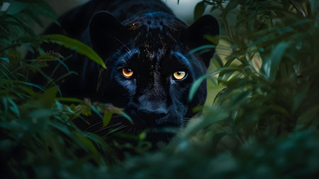 black panther in the dark forest. Panthera leo.の素材