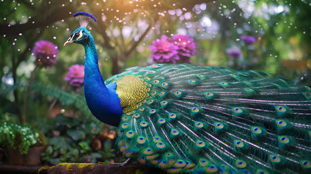 Beautiful peacock with colorful feathers in the garden, Thailand.の素材