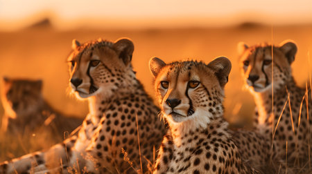 Cheetah cubs in the sunset, Namibia, Africaの素材