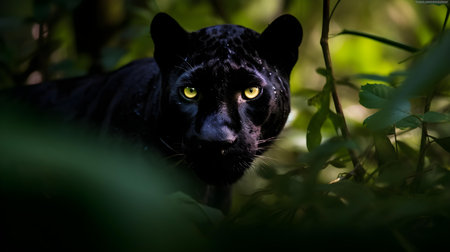 Black panther in the forest. Panthera leopard, big catの素材