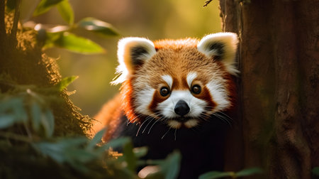 Red panda in the forest. Red panda (Ailurus fulgens)の素材