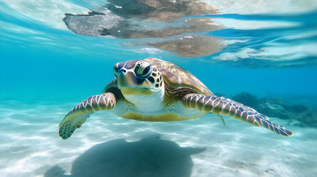 Hawaiian Green Sea Turtle (Chelonia mydas) swimming underwaterの素材