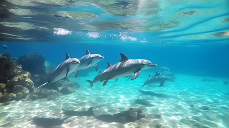 Dolphins in the Red Sea. Dolphins swimming in the ocean.の素材