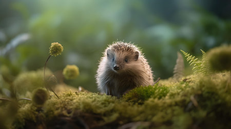 Hedgehog in the forest. Wild, natural, environment.の素材