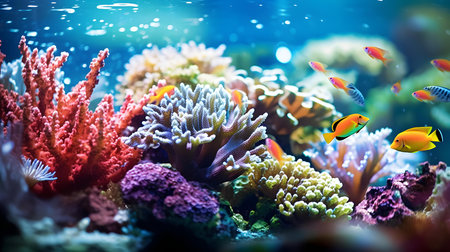 Colorful coral reef with tropical fish in aquarium. Underwater world.の素材