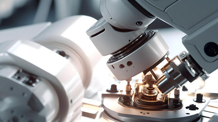 Close-up of a microscope in a laboratory. 3d renderingの素材
