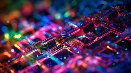 abstract background of microcircuit with neon light. 3d renderingの素材