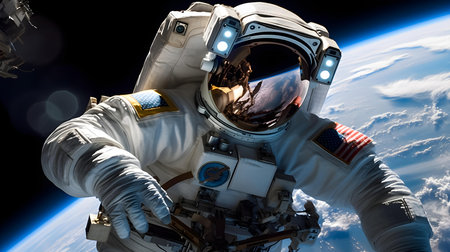 Astronaut spaceman do spacewalk while working for space station in outer space.の素材