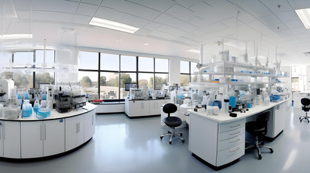 3d render of laboratory interior with equipment and science experiments in itの素材