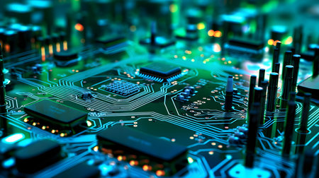 Circuit board close up. Technology background. 3d renderingの素材