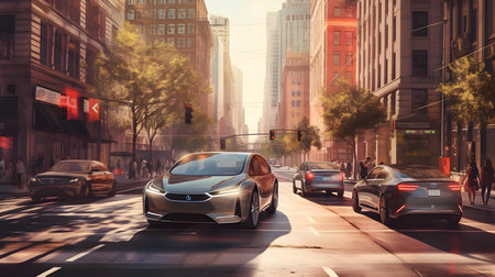 Car on the street in New York City, United States of Americaの素材